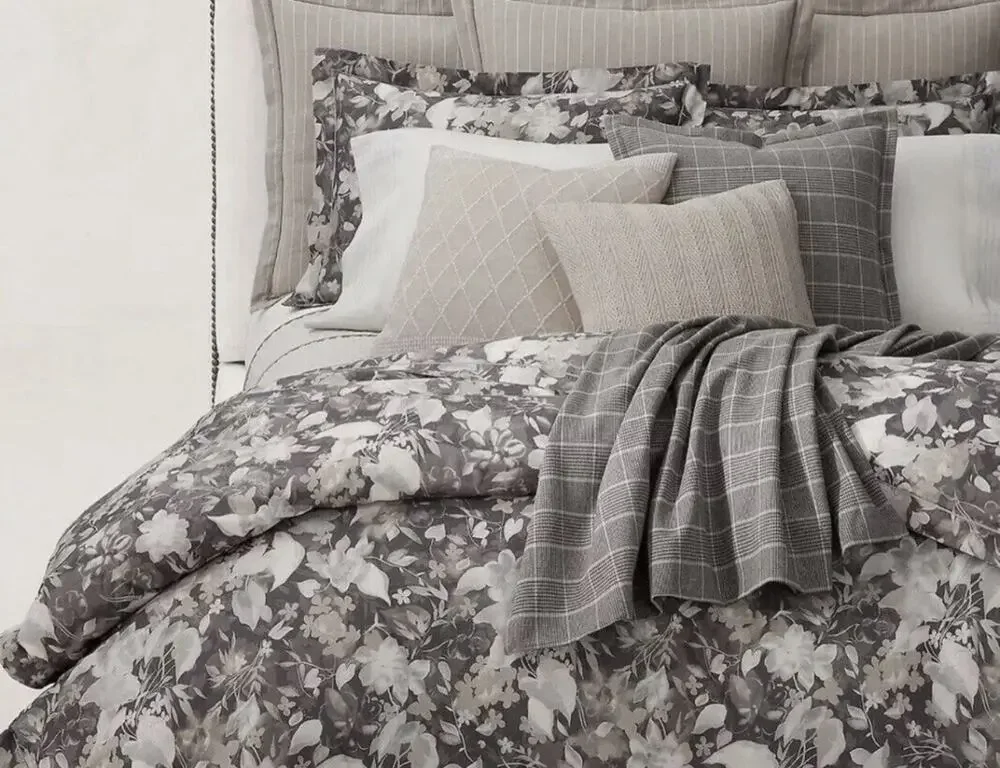 Ralph Lauren Avery Duvet Cover Full /Queen Gray Chrysanthemum Floral 92